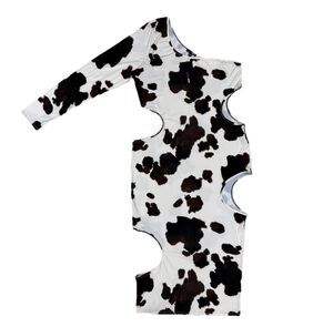 Fashion Nova A Mood Cow Print Midi Dress One Shoulder Cut Out Brown White 2X